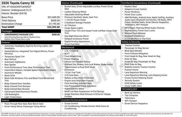 2026 Toyota CAMRY SE