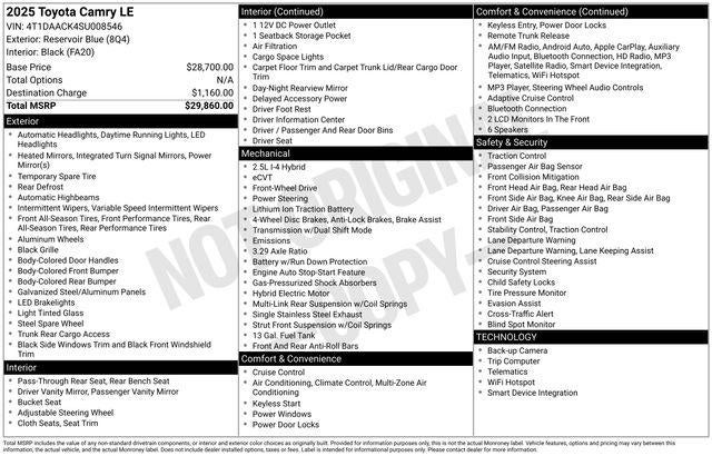 2025 Toyota CAMRY LE