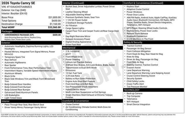 2026 Toyota CAMRY SE