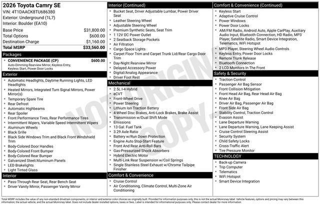 2026 Toyota CAMRY SE