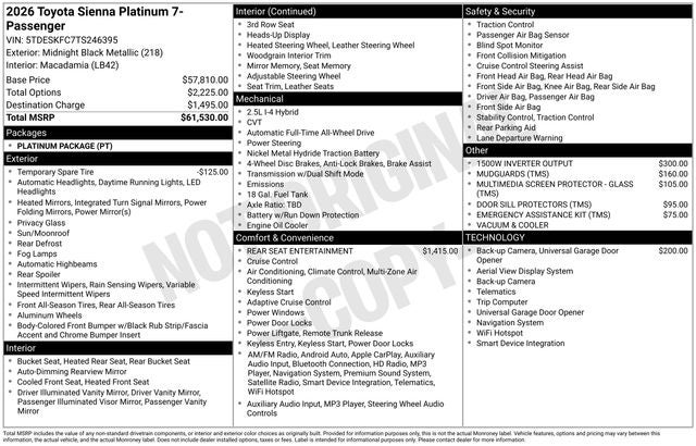 2026 Toyota Sienna Platinum