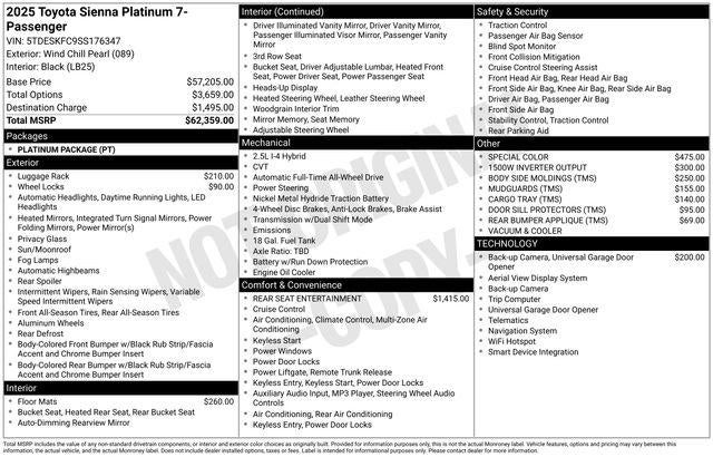 2025 Toyota SIENNA PLT AWD Platinum 7 Passenger