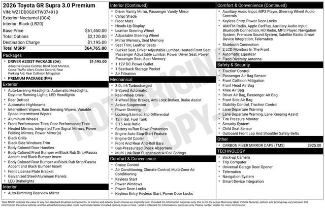 2026 Toyota GR Supra 3.0 Premium