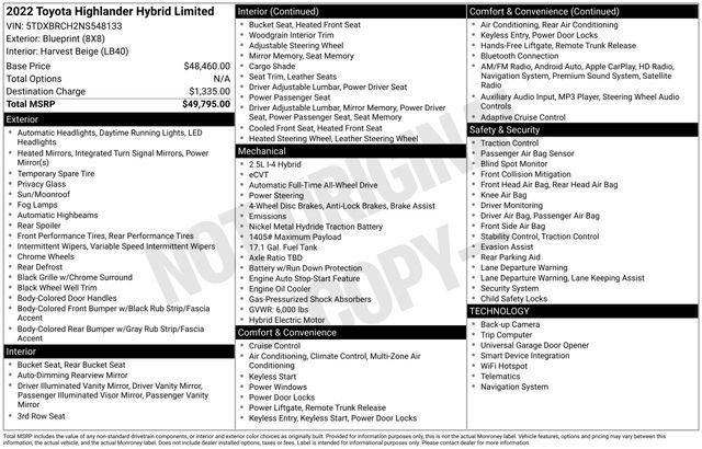 2022 Toyota HIGHLANDER HYBRD Limited