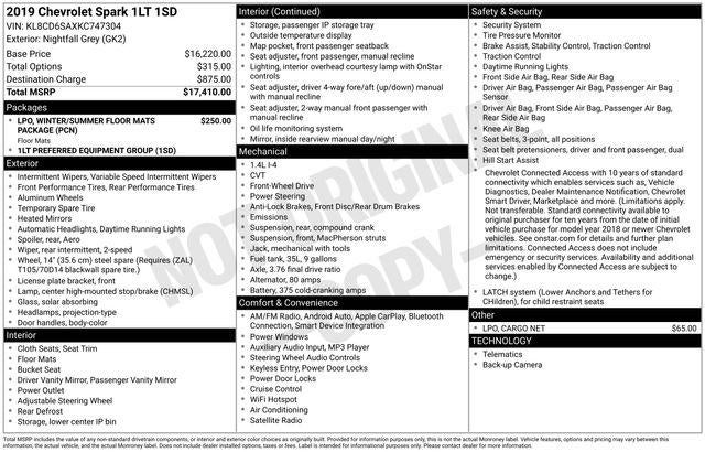 2019 Chevrolet Spark 1LT