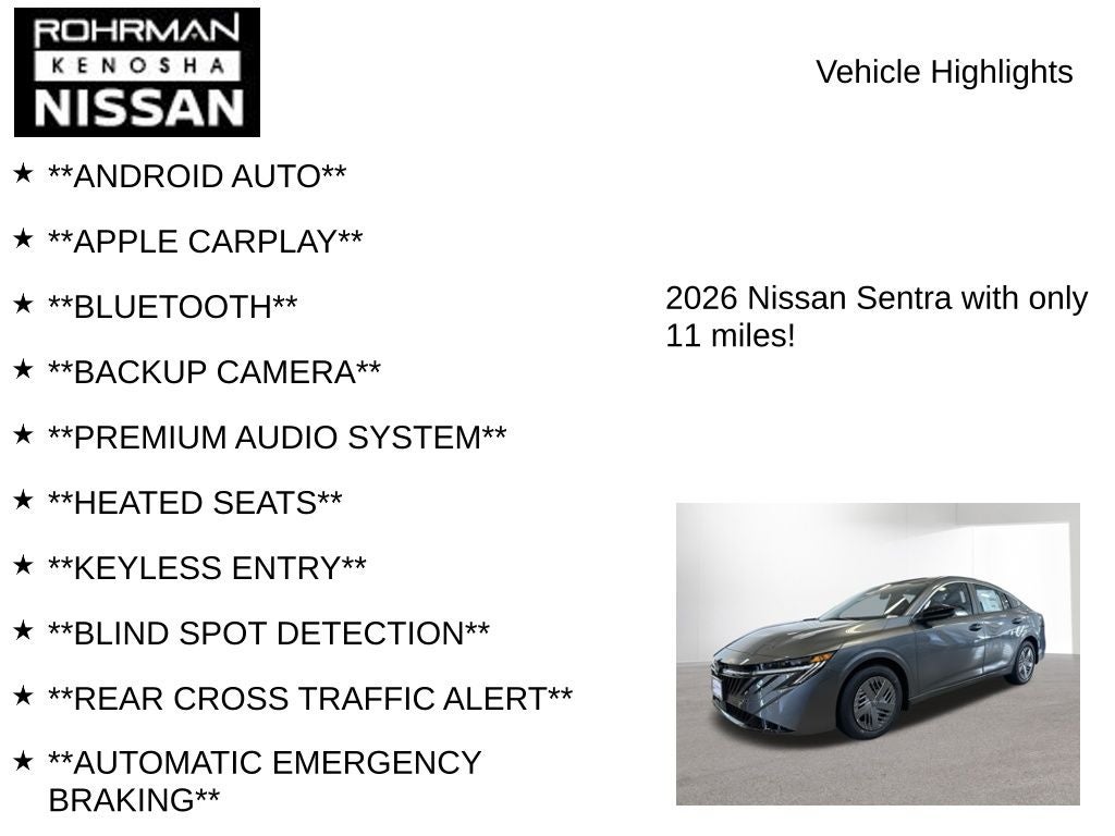 2026 Nissan Sentra S Cold Weather Package