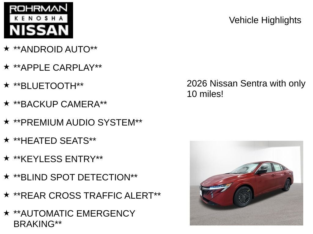 2026 Nissan Sentra SV Convenience Package