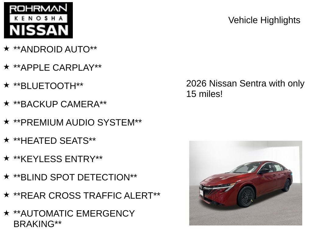 2026 Nissan Sentra SV Convenience Package
