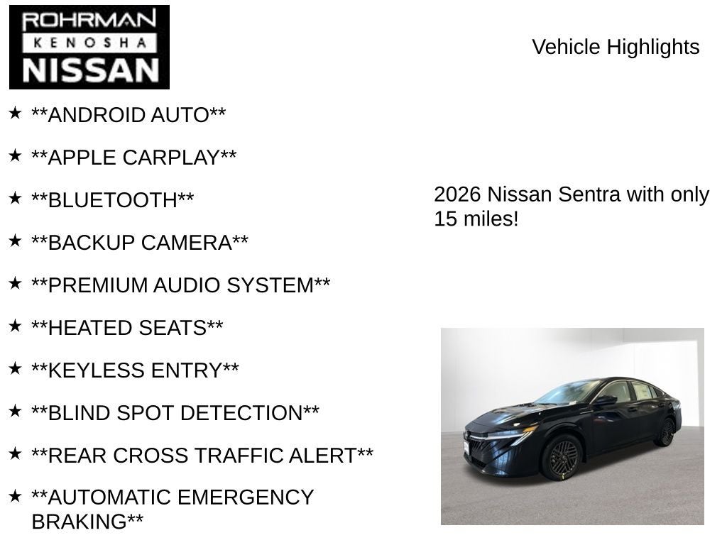 2026 Nissan Sentra SV Convenience Package