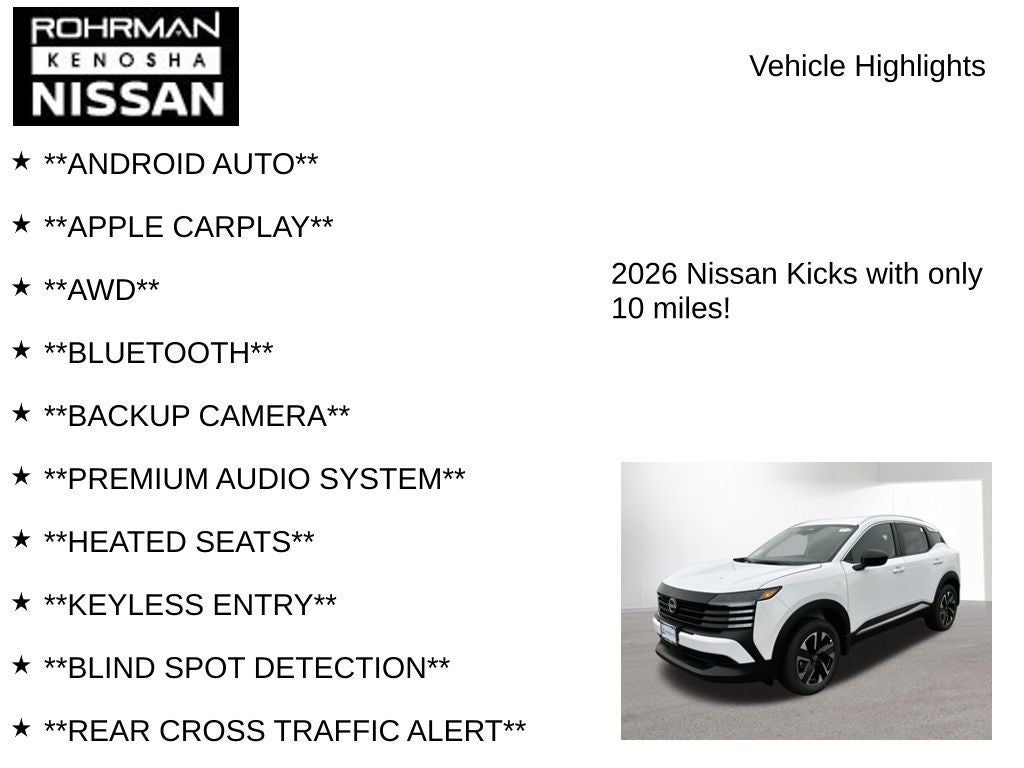 2026 Nissan Kicks SV AWD Cold Weather Package