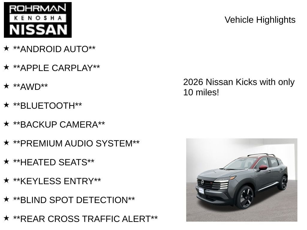 2026 Nissan Kicks SR AWD Cold Weather Package