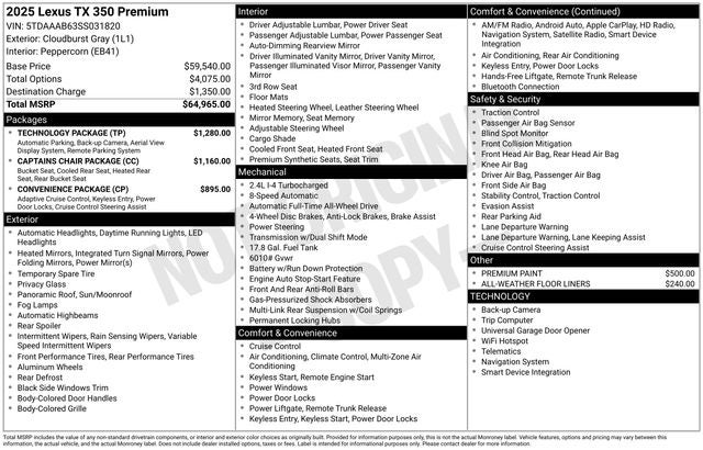 2025 Lexus TX 350 PREMIUM AWD