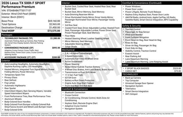2026 Lexus TX 500h F SPORT PERFORMANCE PREMIUM AWD