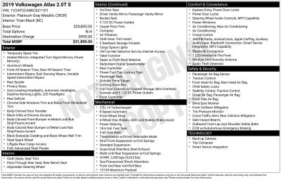 2019 Volkswagen Atlas 2.0T S