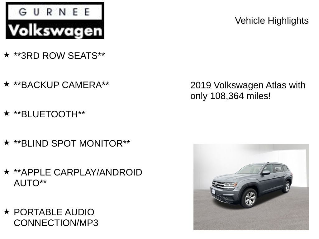 2019 Volkswagen Atlas 2.0T S