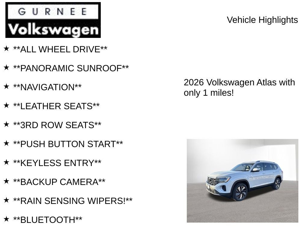 2026 Volkswagen Atlas 2.0T SEL