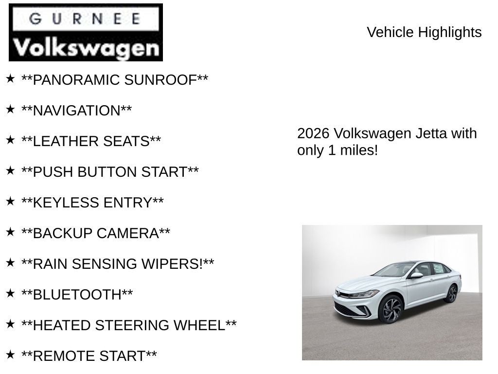 2026 Volkswagen Jetta 1.5T SEL