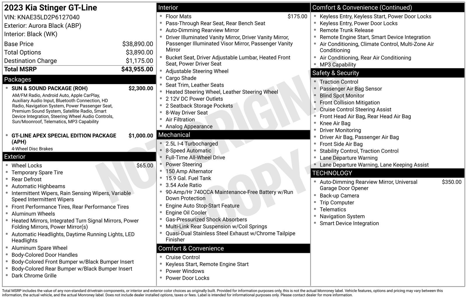 2023 Kia Stinger GT-Line Apex/Sun & Sound Package