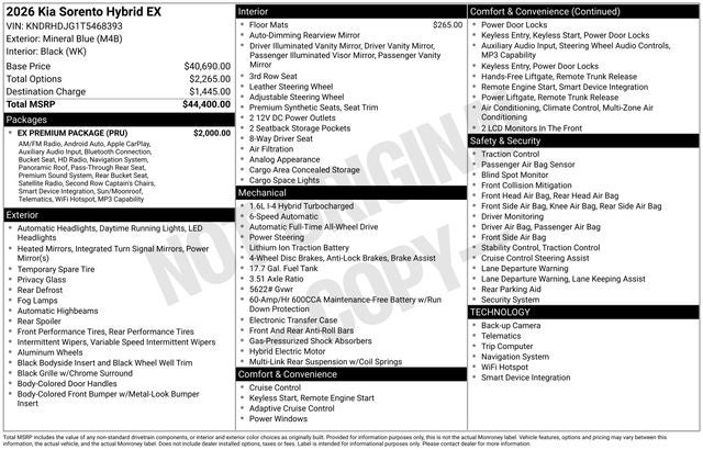 2026 Kia Sorento Hybrid EX