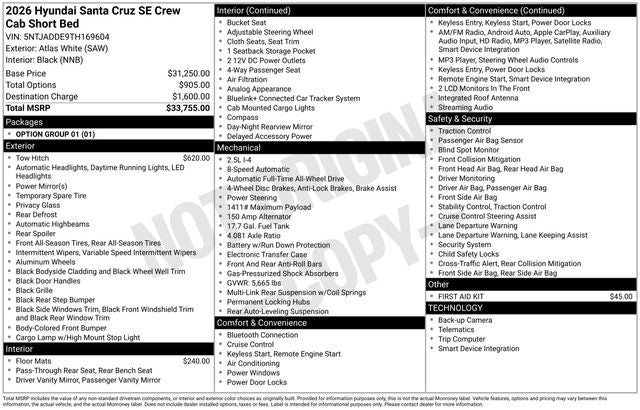 2026 Hyundai Santa Cruz SE