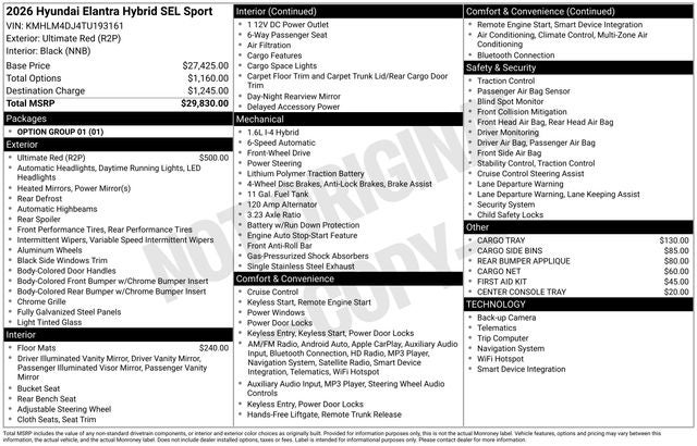 2026 Hyundai Elantra Hybrid SEL Sport