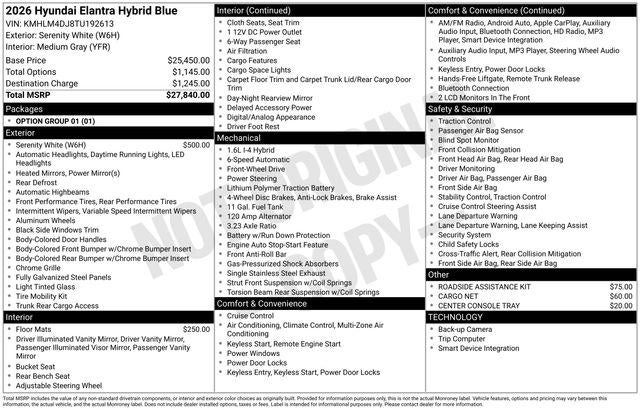 2026 Hyundai Elantra Hybrid Blue