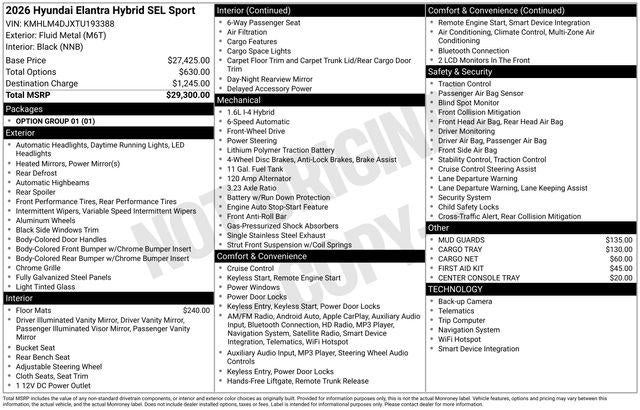 2026 Hyundai Elantra Hybrid SEL Sport