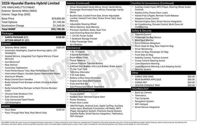 2026 Hyundai Elantra Hybrid Limited