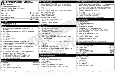2026 Hyundai Palisade Hybrid SEL 7 Passenger