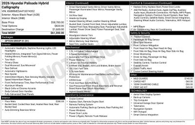 2026 Hyundai Palisade Hybrid Calligraphy