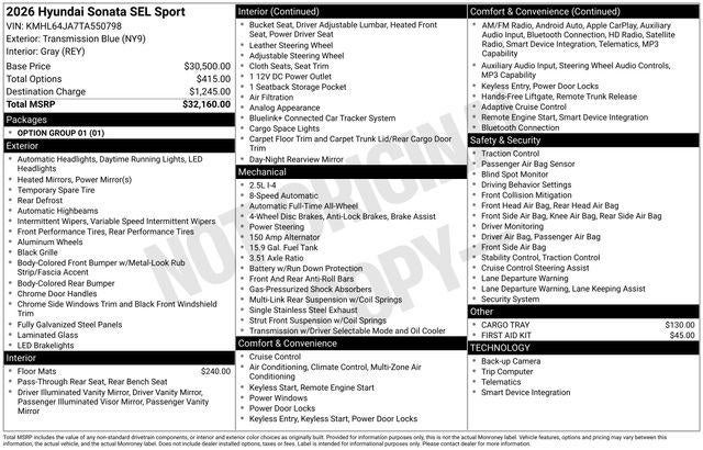 2026 Hyundai Sonata SEL Sport